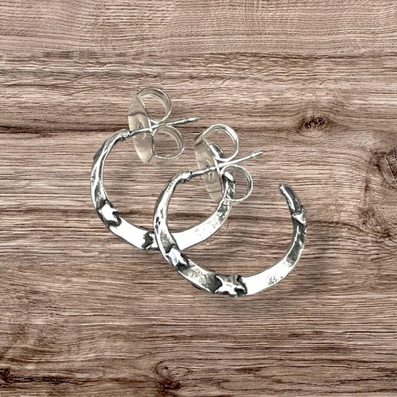 Jes MaHarry Stars & Hearts Delicate Sterling Silver Hoops Posts Organic Earrings - Picture 6 of 11